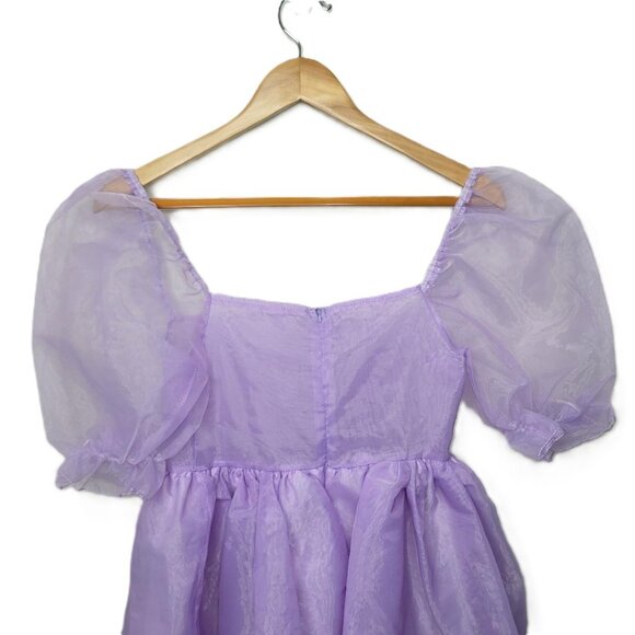Girl's Purple Princess Dress size S Puff Sleeves Sheer - Picture 8 of 12